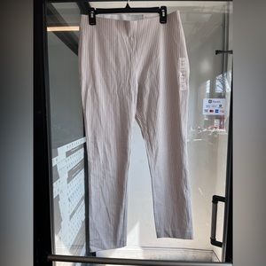 A New Day Dress Pants Womens 10 Brown White Striped Pull On Ankle Length Cotton